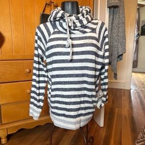 Anna Navy and White Striped Cowl Neck Sweater